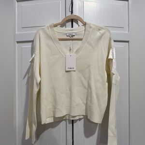 Parker Ivory V-Neck Sweater with Ribbon Accents